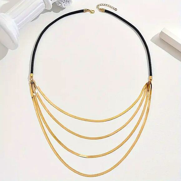 Multilayer Gold Plated Herringbone Flat Snake Necklace - Picture 5 of 5